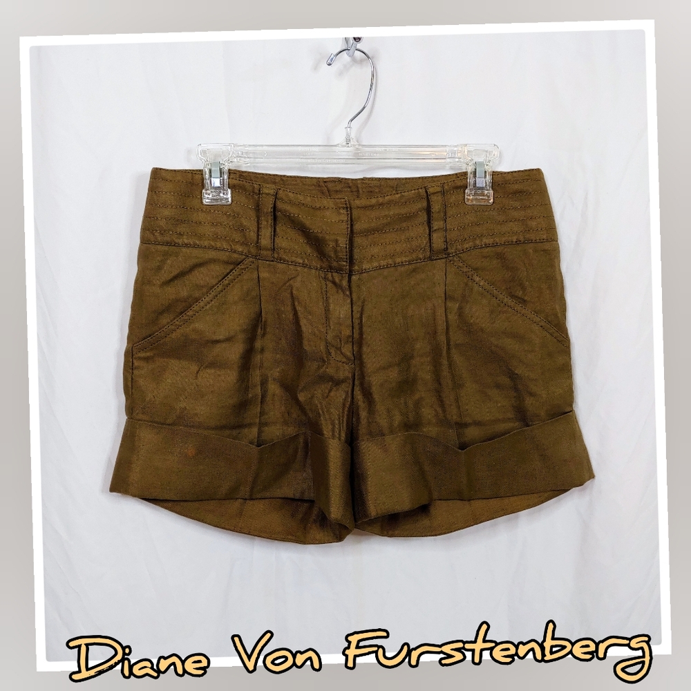 Diane Von Furstenberg Green High Waist Shorts